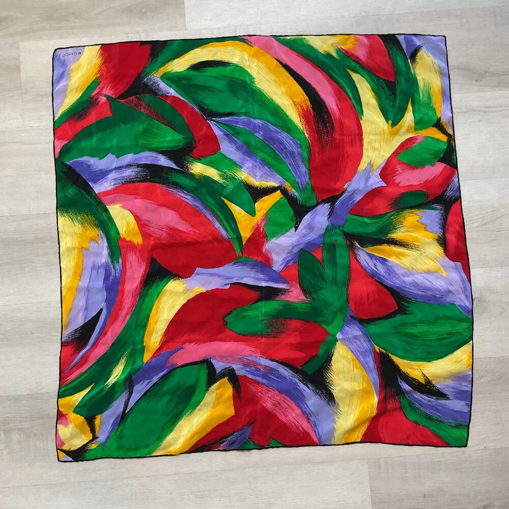 Echo Scarf Womens Silk like Multicolor Abstract Square 32 x 34